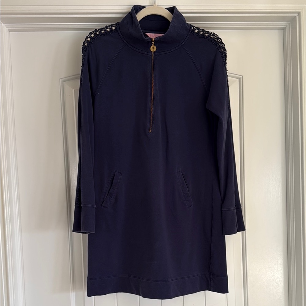 Lilly Pulitzer Skipper Popover Navy Dress with Crochet Details